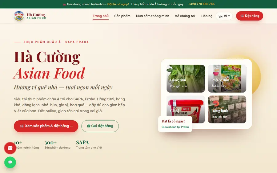 Web Hà Cường Asian Food — siêu thị thực phẩm châu Á, hơn 300 sản phẩm, giỏ hàng và đặt hàng online