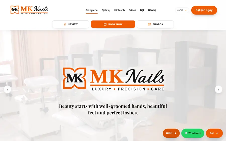 Web tiệm nail MK Nails — web kèm app điều hành tiệm